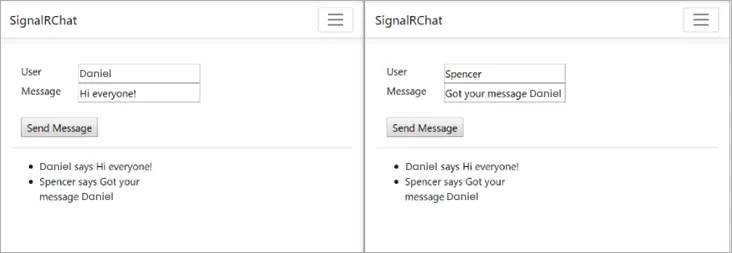 Output of SignalR Output of SignalR